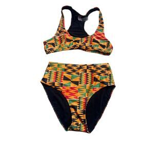 Regalia Swim African Kente Print High-Waisted Medium Bikini